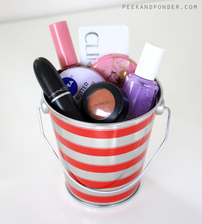 beauty gifts in a bucket