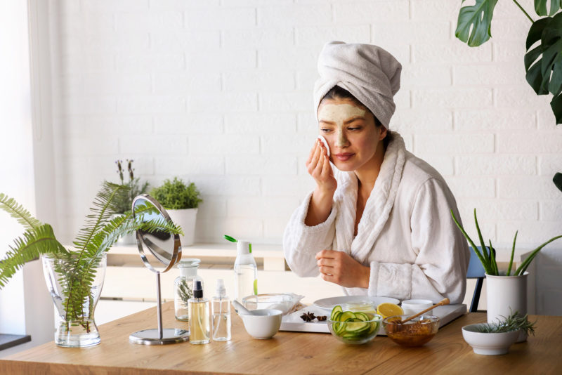 woman applying skin care